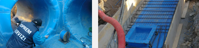 Applicazione liner HDPE a protezione di opere gettate in cantiere